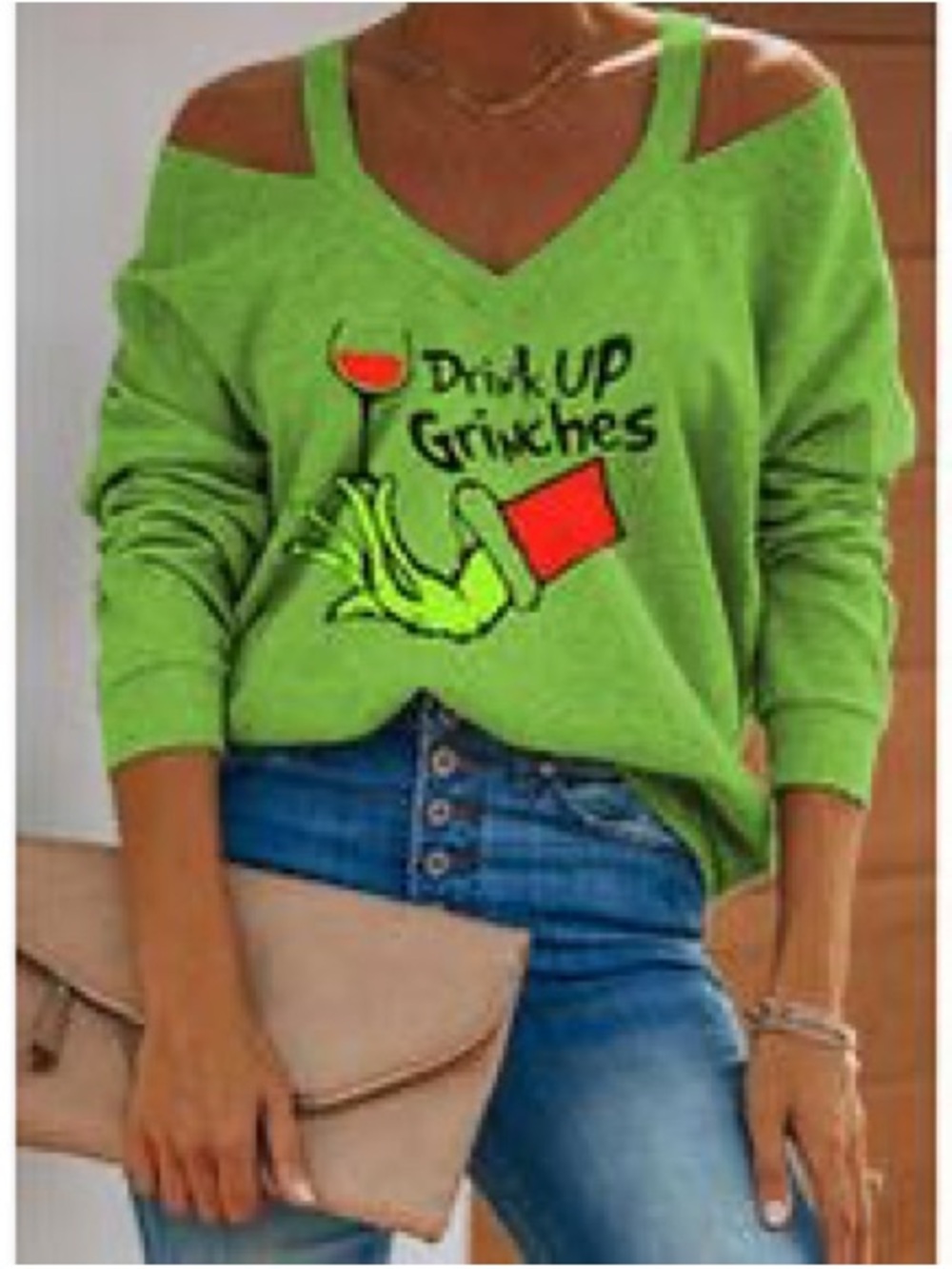 Drink Up Grinches Cold Shoulder Christmas Holliday Top - 3x